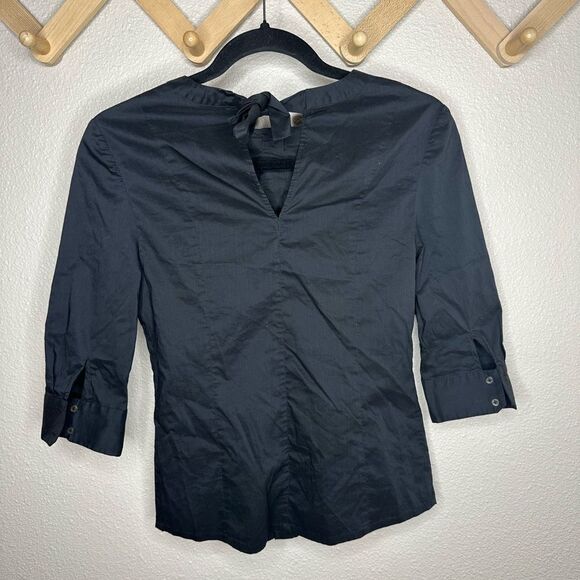 Steady Black Button Down Blouse Sz 2 - Picture 2 of 7